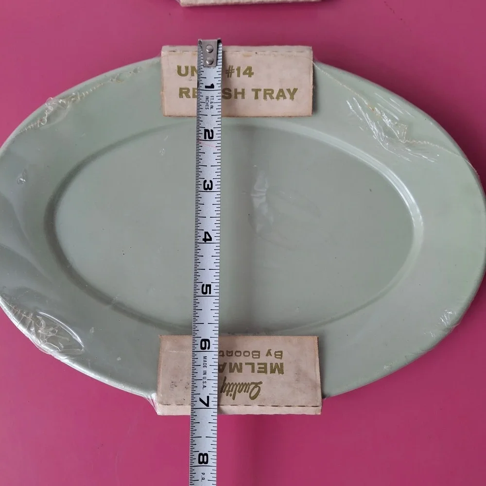Vintage Melmac Boonton Relish Tray Small Platter Set 2 Sage Green MCM Melamine